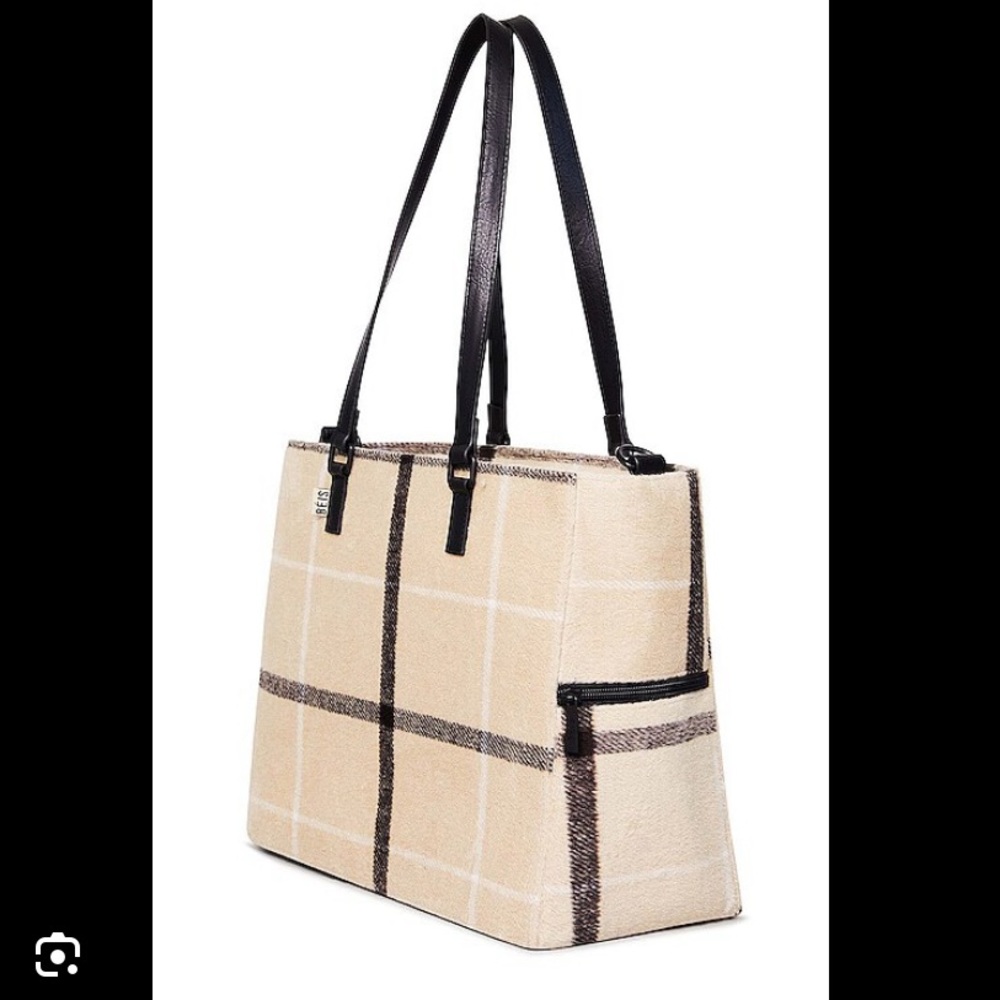 BEIS Plaid Tan and Black Work Tote Bag